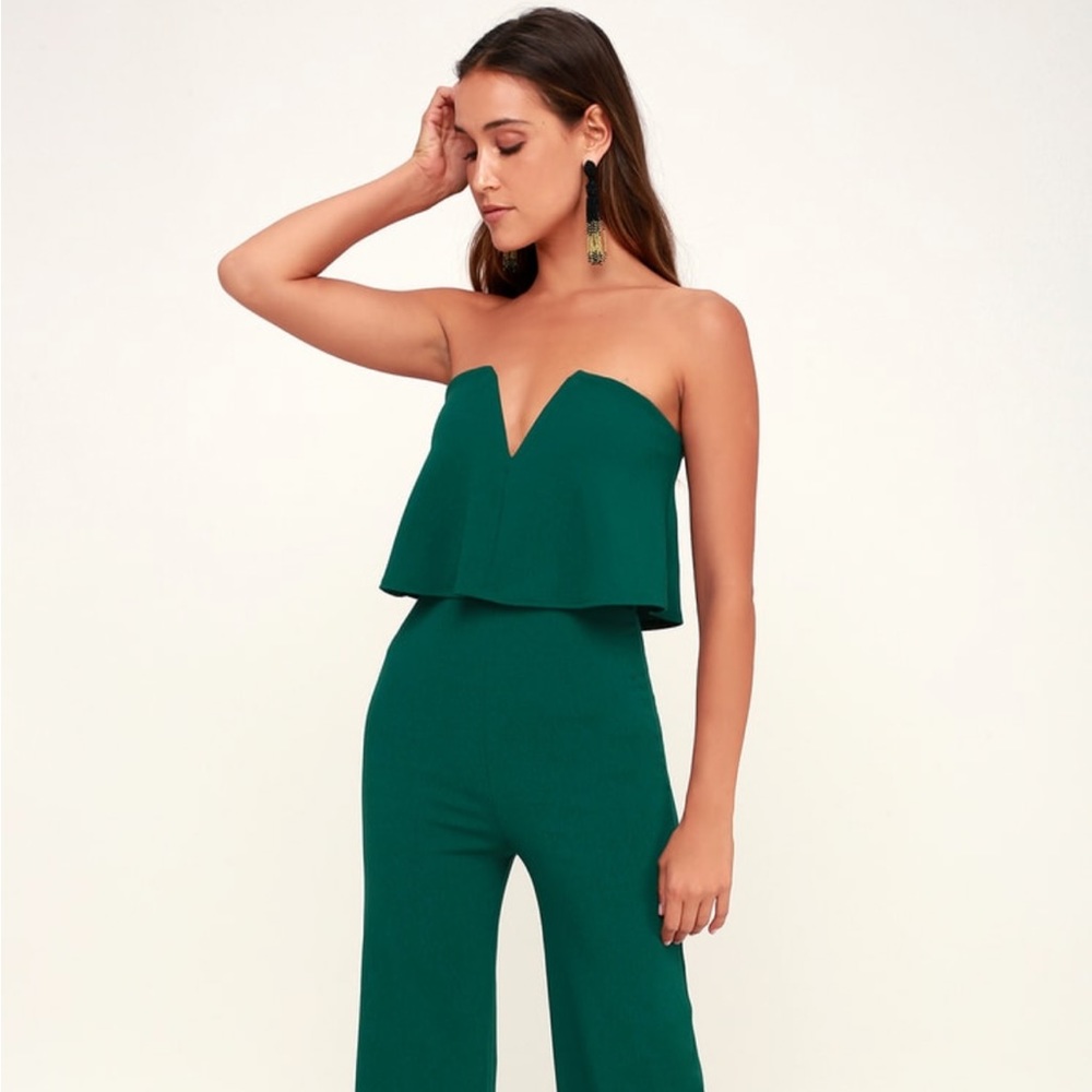 NEW Lulus Power of Love Emerald Green Strapless Jumpsuit